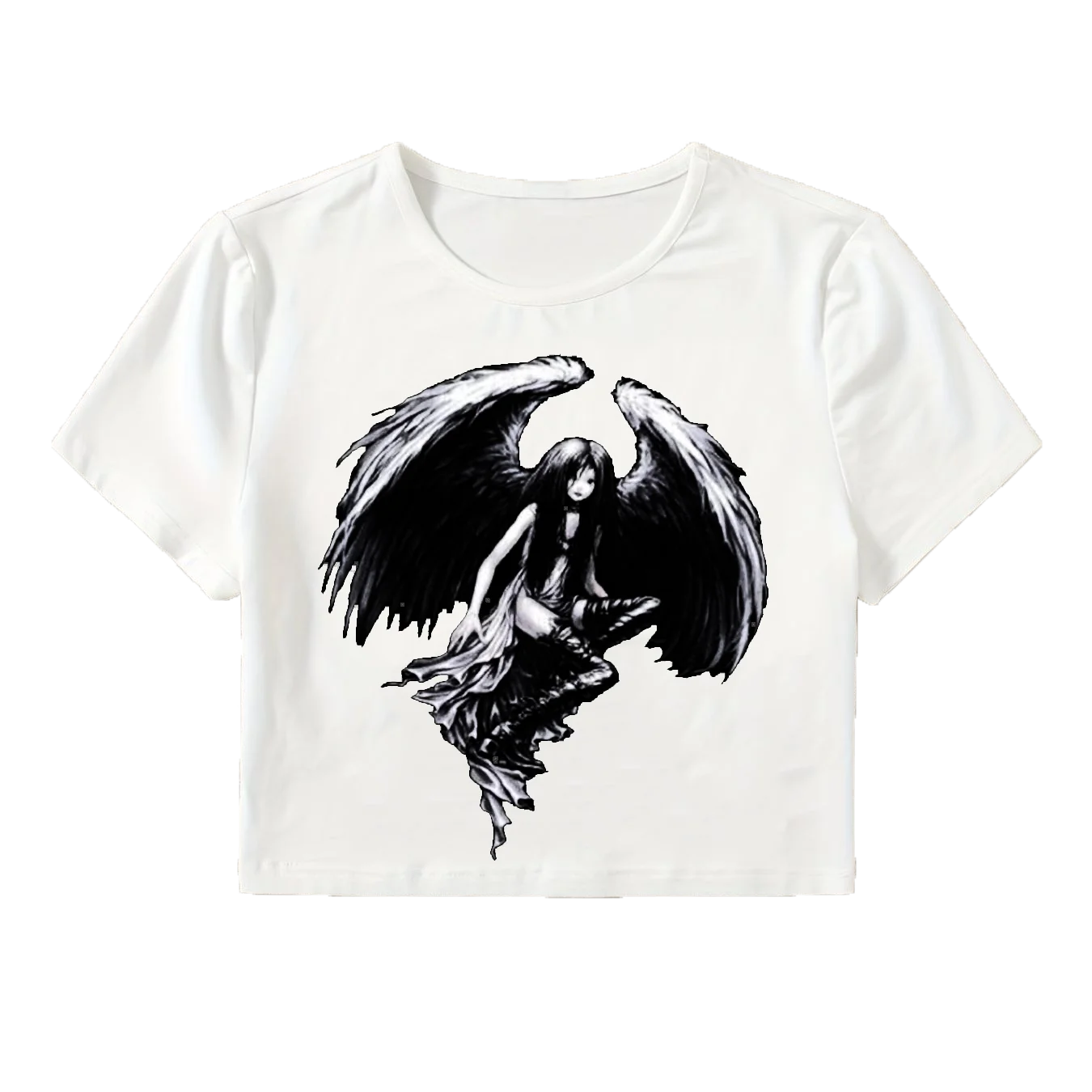 Goth winged Fairy Graphic Y2K Crop Top Short Sleevle Baby Harajuku Streetwear Women Clothes Cultivate oneself T Shirts 90s Emo