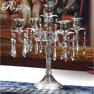 Europe  Silver Metal 5Lights Candlesticks Christmas Decorative Wedding Table Decor Candle Holders CH011