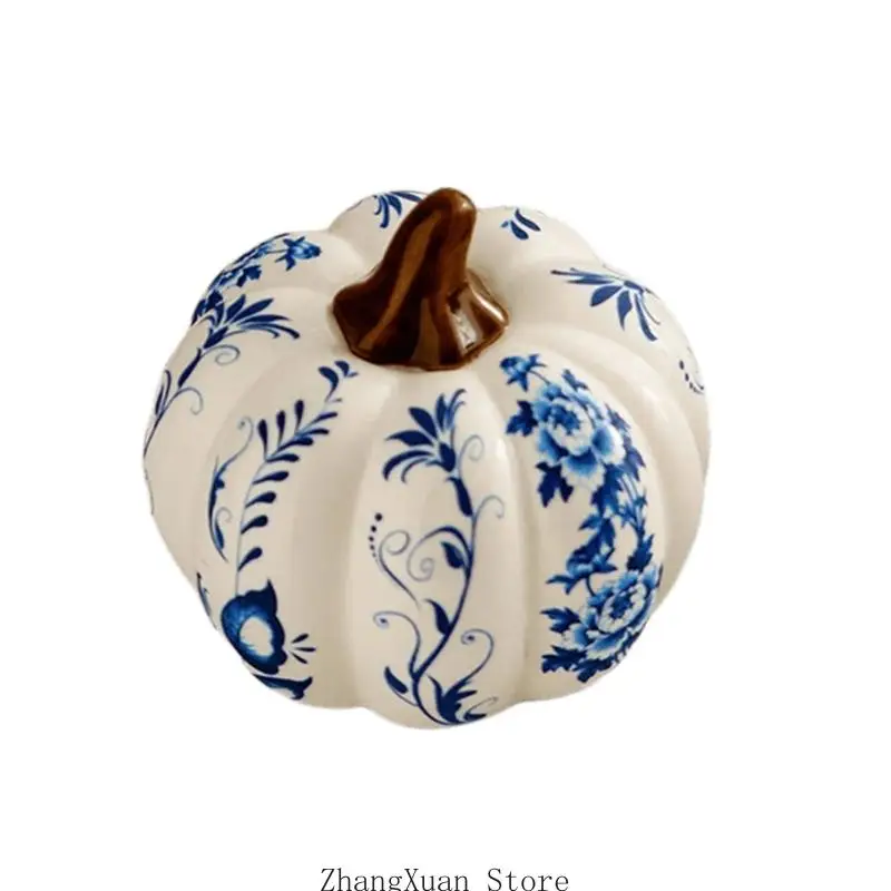 Blau-weißes Herbst-Kürbis-Dekorationsstück für Schreibtisch, und Foyer, 3 x – Detail 8