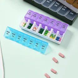 Pill Box Case 7 Day Weekly Medicine Storage Box Double Row 14grid Tablte Dispenser Organizer Open Lid First-Aid Kit Container