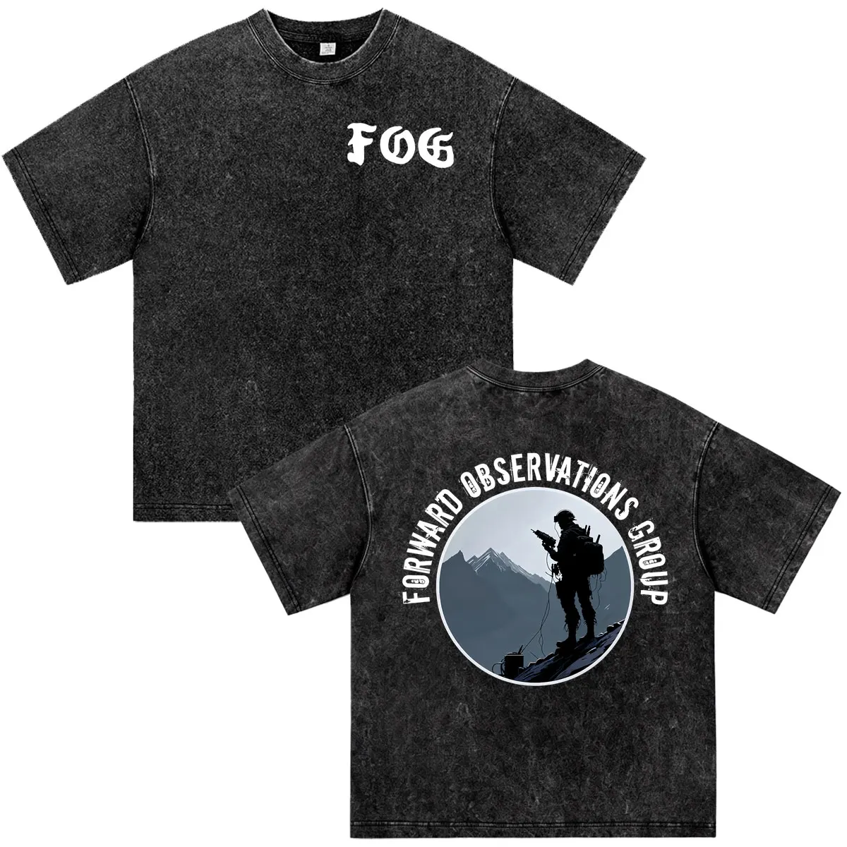 Forward Observations Group Military Tactics Skeleton Vintage Washed T-shirt Men Women Gothic Oversized Short Sleeve T Shirts