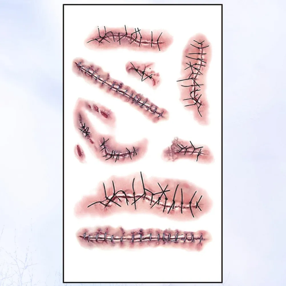 

3Pcs Halloween Temporary Tattoos Realistic Scar Makeup Waterproof Eco-Friendly Body Art for Waist Neck Arms Back Legs Bikini