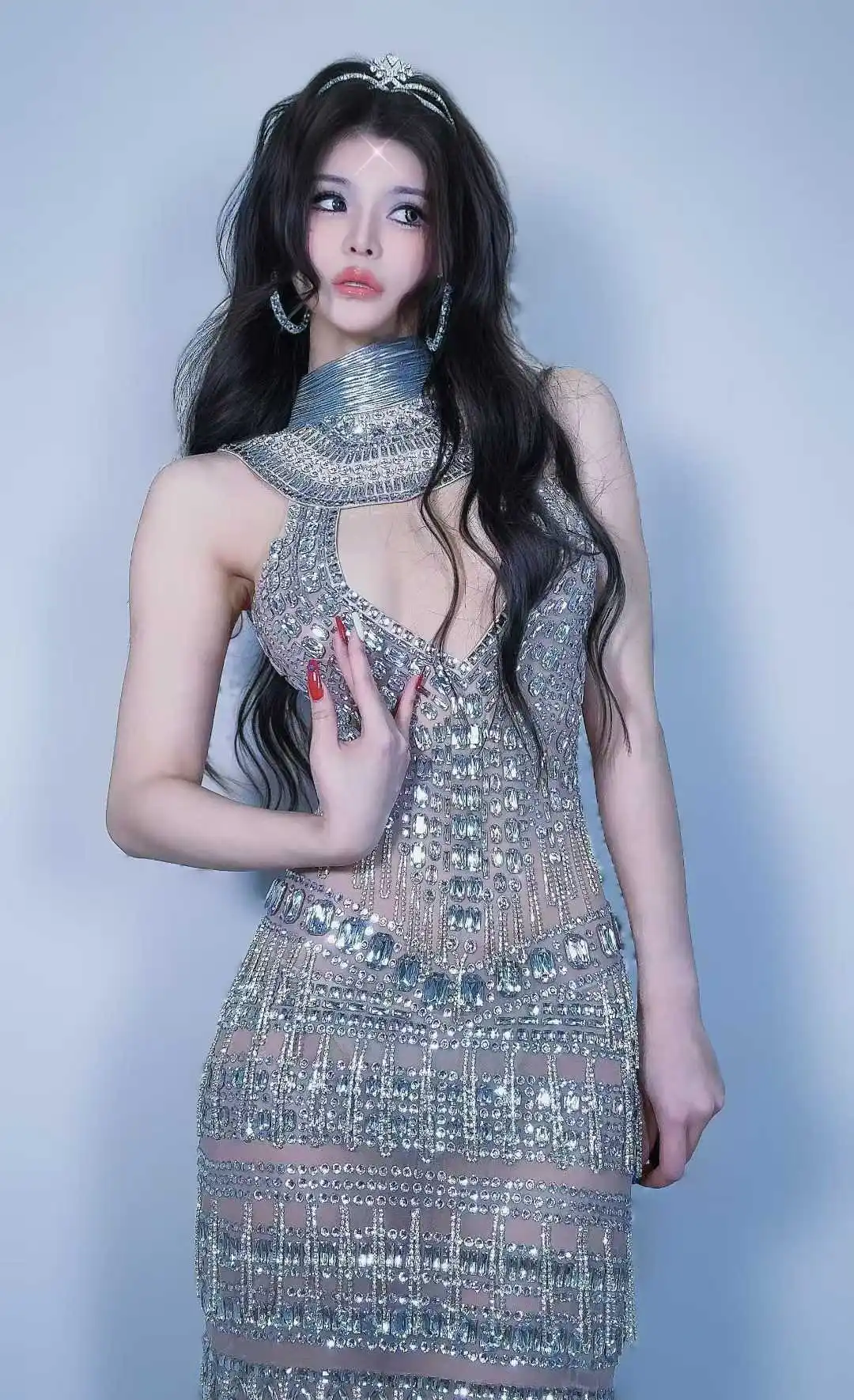 Birthday Evening Sparkle Women Rhinestone Dress Homecoming Celebrate Las Vegas Show Drag Queen Costume