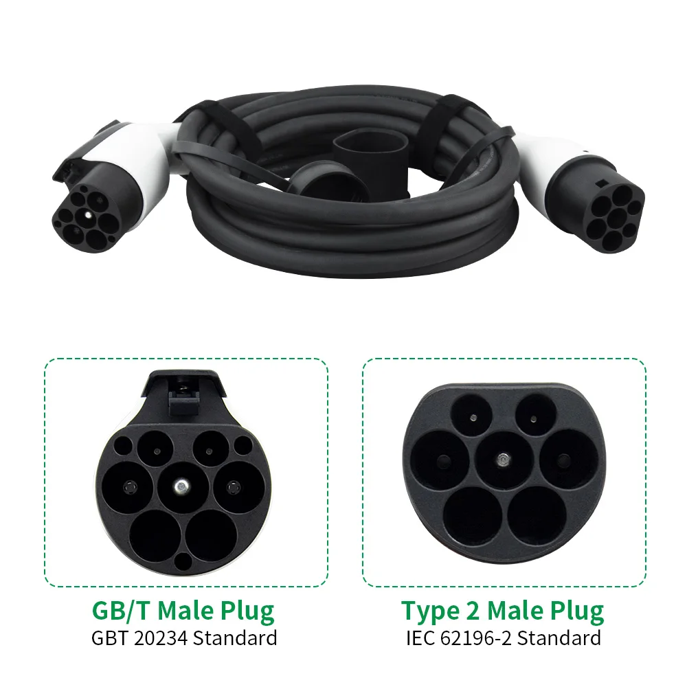EVSUN GBT Electric Vehicle EV Charging Cable 1 Phase 7KW 32A 5M GB/T Car EVSE Charging Cord for Type 2 62196-2 Charging Station