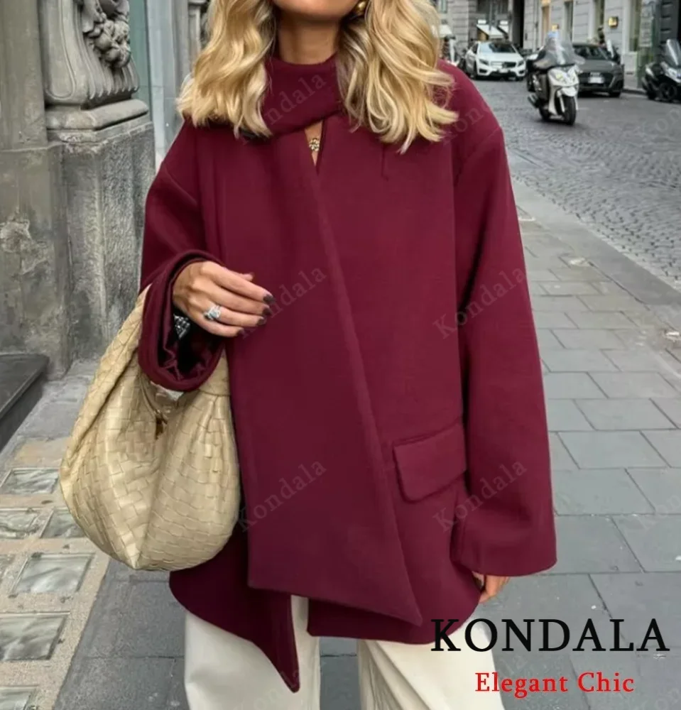 

KONDALA-Женская элегантная куртка-шарф, рождественское пальто с красными пуговицами и v-образным вырезом, новинка 2024, осенне-осеннее модное романтическое пальто на подкладке
