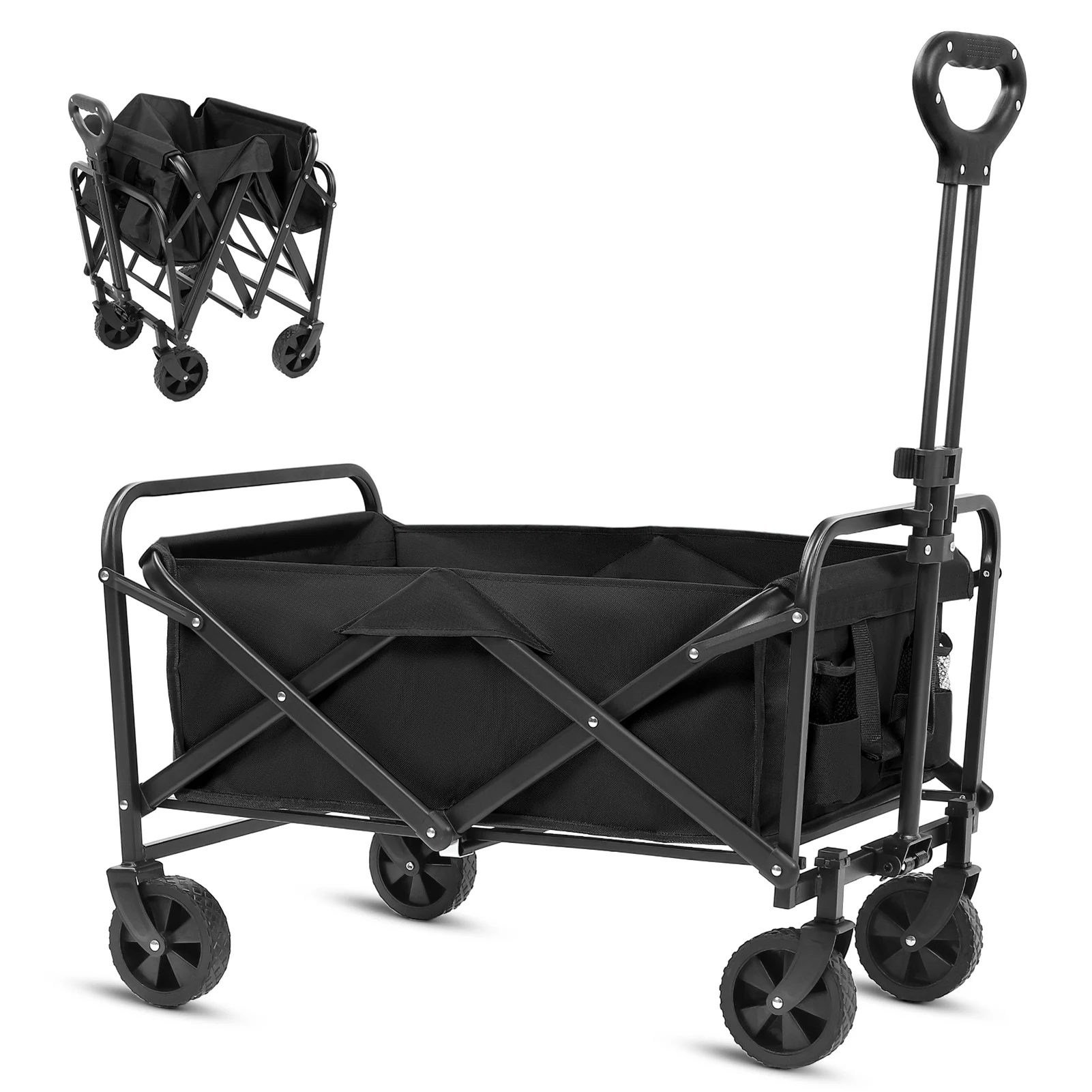 

Пляжный фургон Складная вездеходная тележка с 5-дюймовыми большими колесами для песка, кемпинга, спорта на открытом воздухе, черная складная пляжная тележка