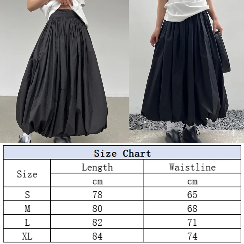 Falten rock Frauen elegante solide elastische Taille A-Linie Vintage koreanische Mode lose Maxirock lässige Streetwear 2024 neu