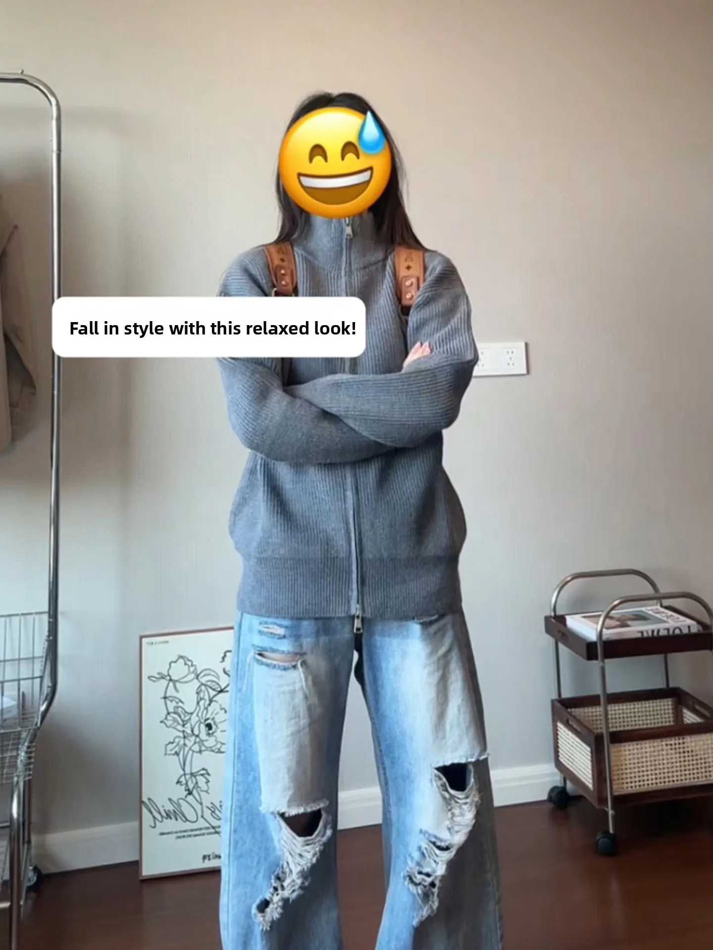 

ay Lazy Sle Knitted Open Cardigan Sweater Men Women Early Autumn Aosphere American High Sense Stand Collar Jaet