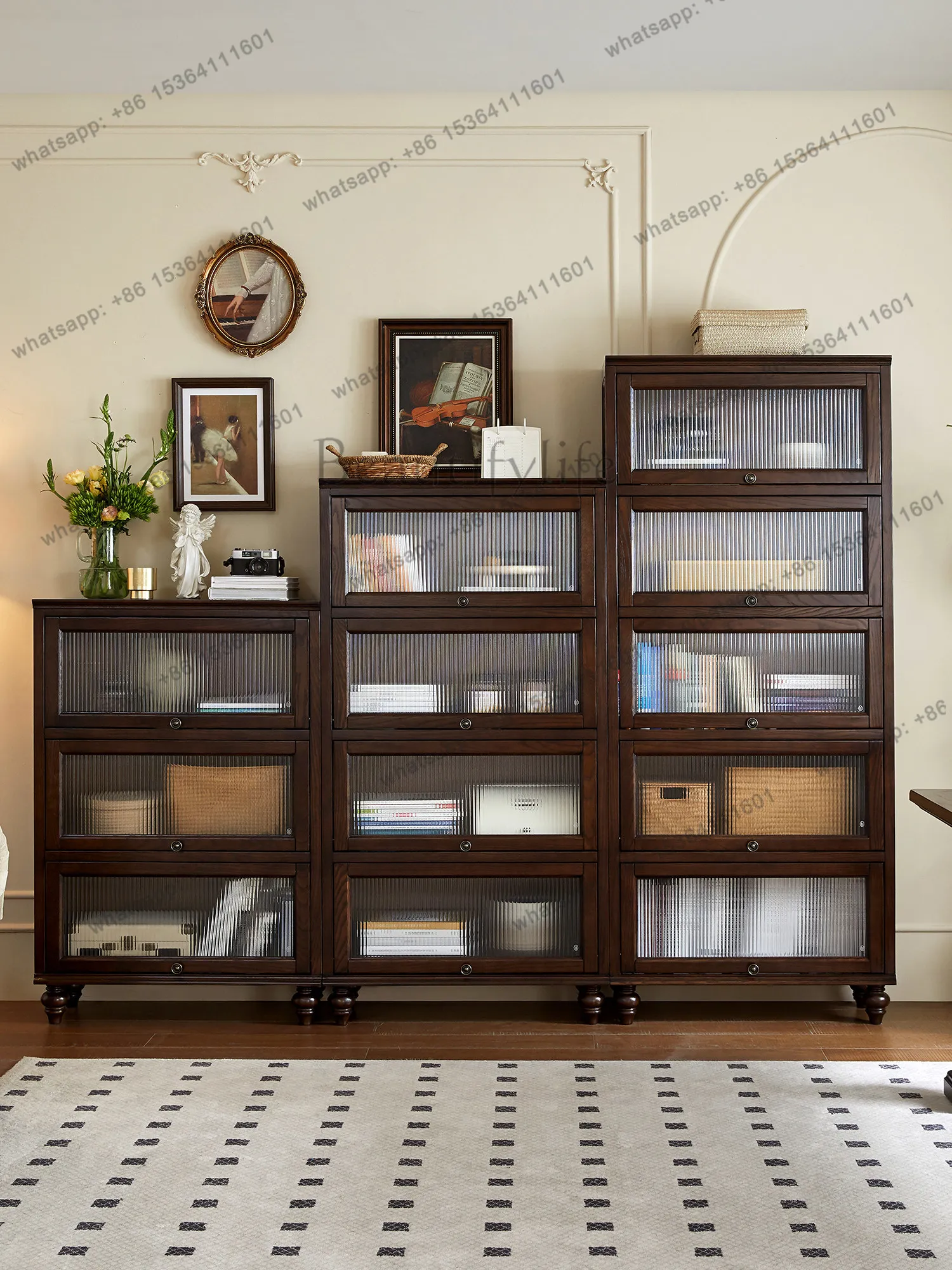 American all solid wood bookcase upturned glass door living room study storage locker