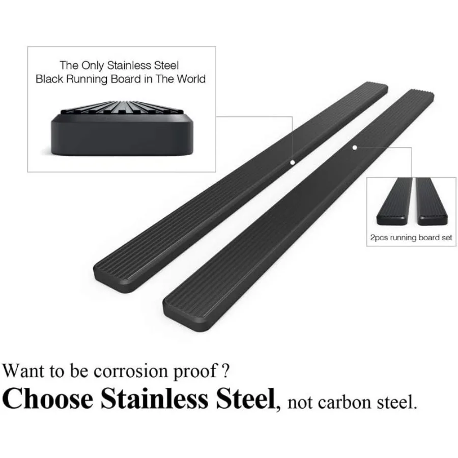 Black 5 Inches Stainless Steel Running Boards Nerf Bars Side Steps for Enhanced Vehicle Access and Safety Perfectly Compatible