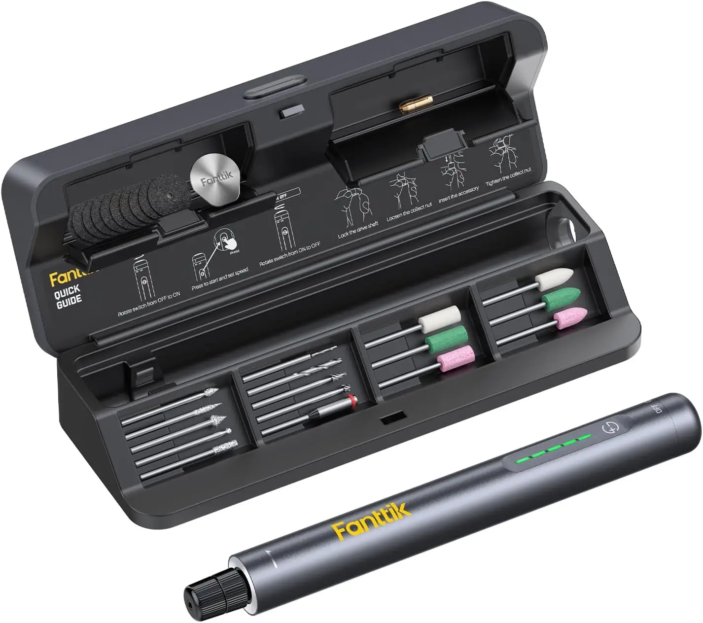

5-Speed Rotary Tool Kit, 25000 RPM Engraving Pen with 28 Accessories for DIY Sanding, Polishing, Drilling in Flip-Top Case