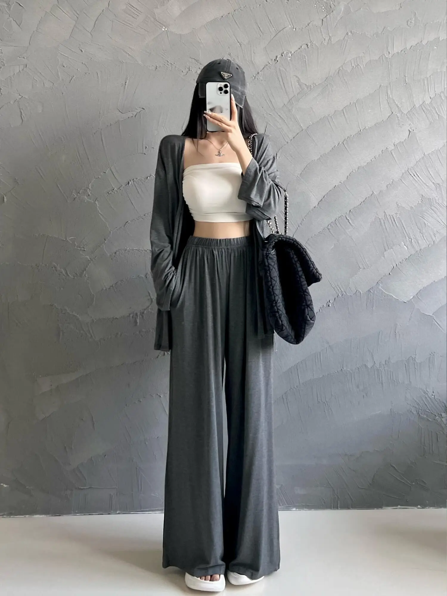 Lazy Relaxation Set Women's Old Cardigan Top High Waist Wide Leg Pants Two Piece Set Autumn Winter Fashion Women Pants Set HVD4