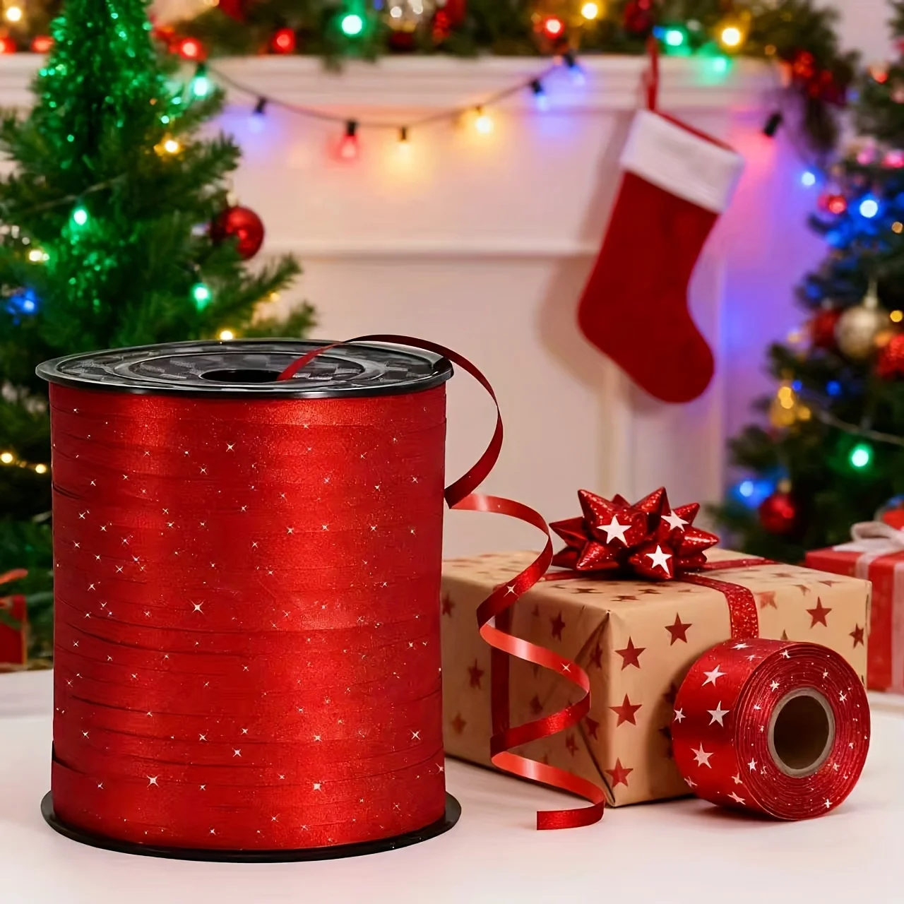 1 unidad de cinta con purpurina dorada de 250 yardas, cinta de plástico de colores mezclados para envolver regalos, manualidades, decoraciones para fiestas y vacaciones