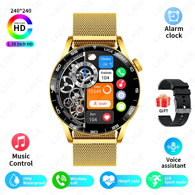 Origineel LUIK Smart Watch Draadloos bellen Weersverwachting Magnetisch opladen Waterdichte muziekbediening Heren smartwatch Android IOS - afbeelding 1