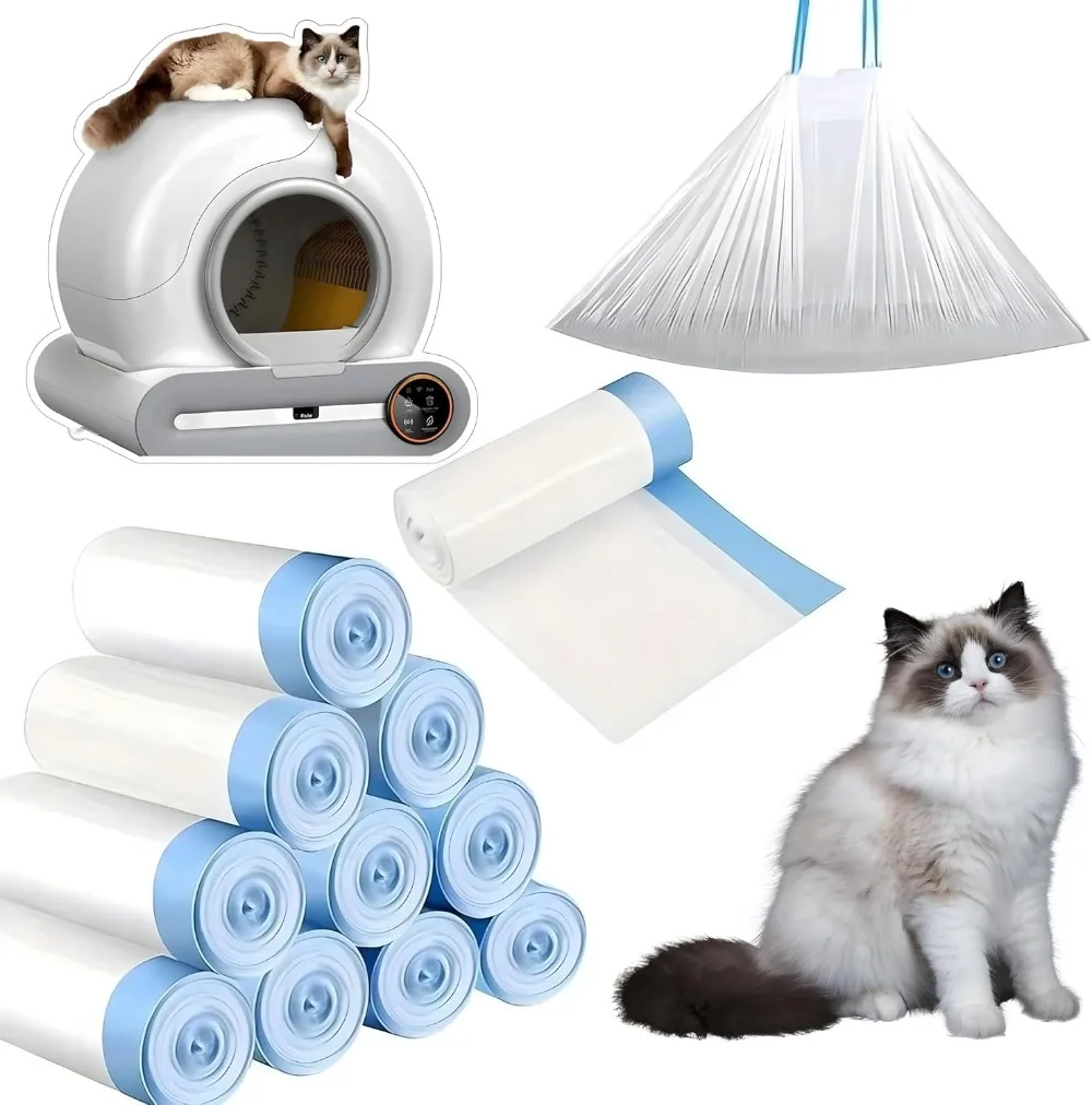 Sacchetti per la cacca con lettiera per gatti autopulenti Chiusura con coulisse per toilette per gatti Forniture per animali domestici Solo 10 rotoli di sacchetti per la spazzatura