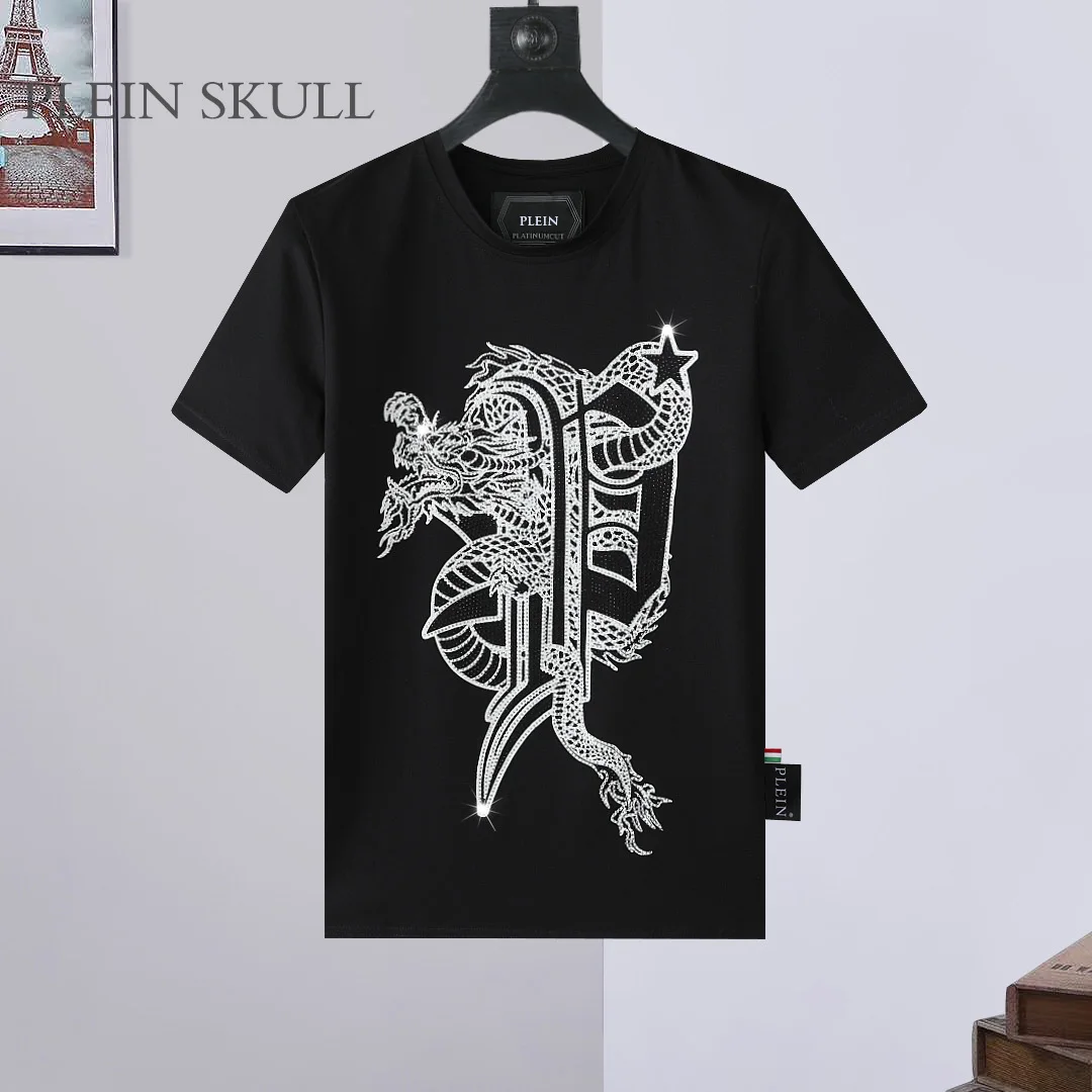 

Футболка PLEIN SKULL Heavy Industry Hot Diamond мужская летняя дышащая, в уличном стиле, панк-стиль, модная, с коротким рукавом