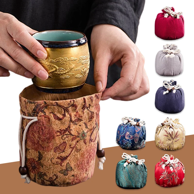 

Travel Portable Teaware Carry Bag Breakage-proof Protective Cover Chinese Teacup Gift Package Antique Bag Jewelry Storage Bag