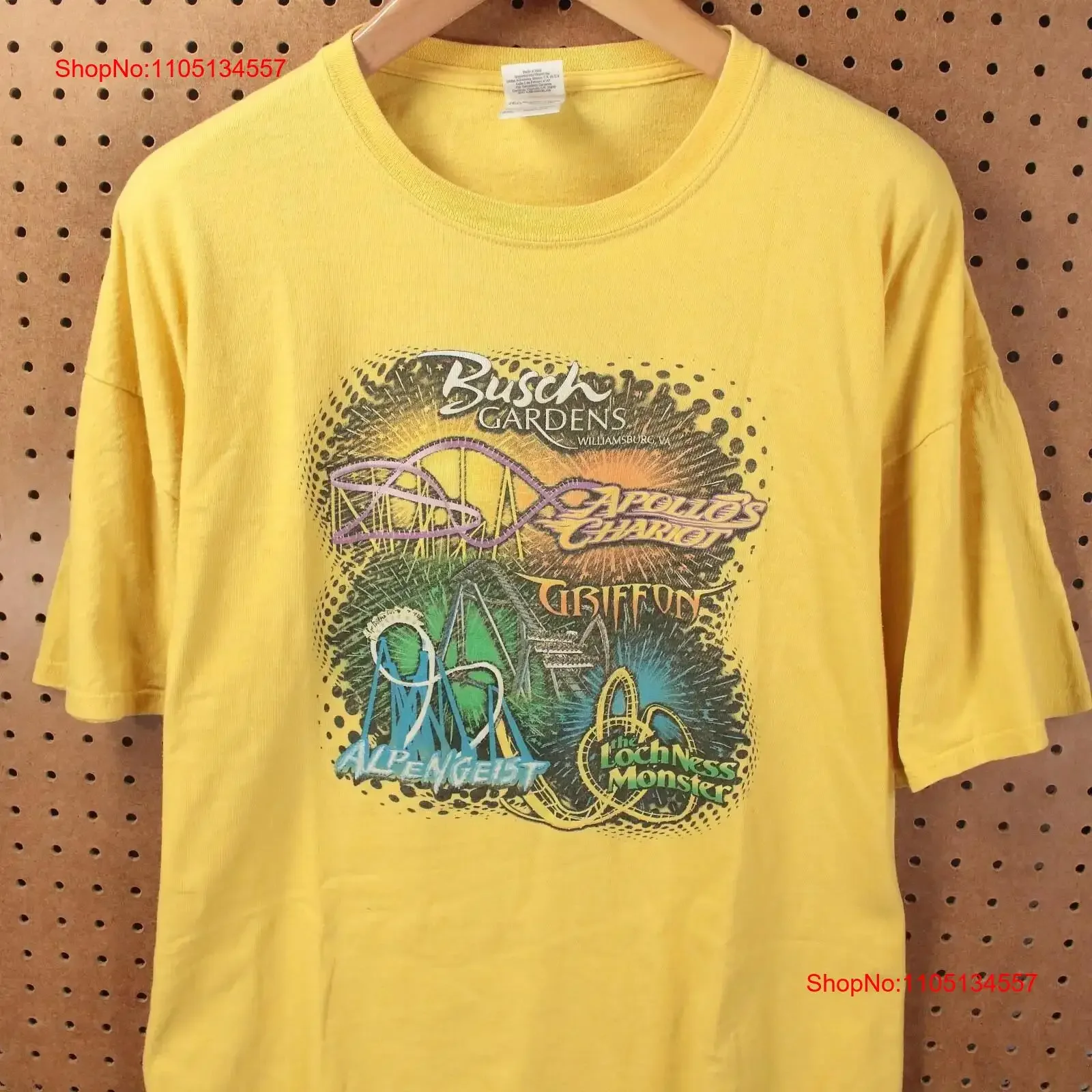 Busch Gardens Williamsburg Virginia roller coaster t shirt 2XL amusement park vintage Washed Slightly Stylish homme