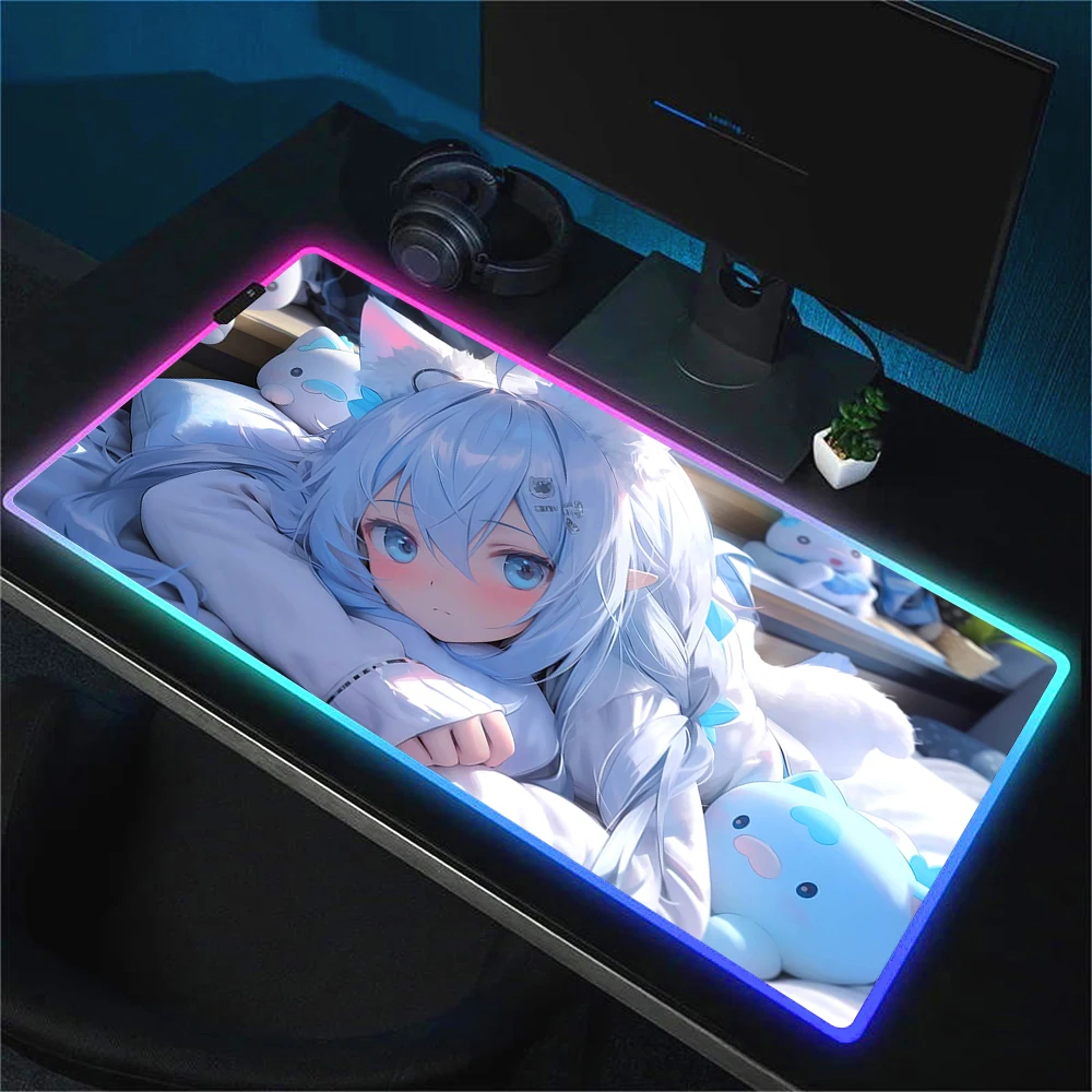 Imagem -04 - Rgb Anime Menina Mouse Pad Led Brilho Mousepad Computador Portátil Gamer Mousepad pc Acessórios de Jogos Xxl Backlight Tapete de Mesa 90x40