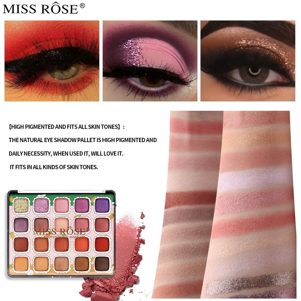 Alta qualidade miss rose 20 cores diamante nude paleta de sombra compõem pigmento sedoso-liso fosco shimmer sombra de olho cosméticos