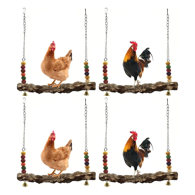 4 Pack Chicken Bird Swing,Natural Wooden Swing Toys,Wood Stand For Chick,Safe Chicken Coop Accessories For Bird,Parrot