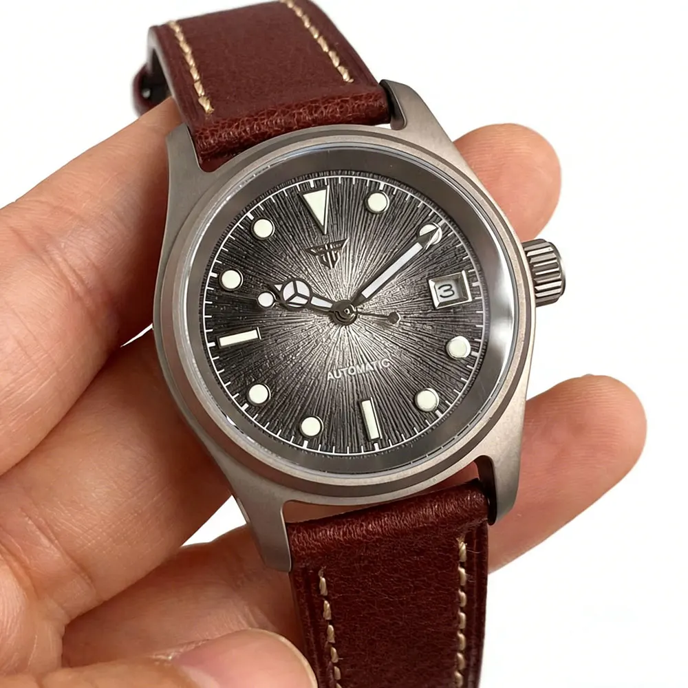 36mm T2 Titanium Pilot Watch Classic Gradient Texture Dial Miyota 8215 Movement 20ATM Dive Mechanical Wristwatch Man Watch