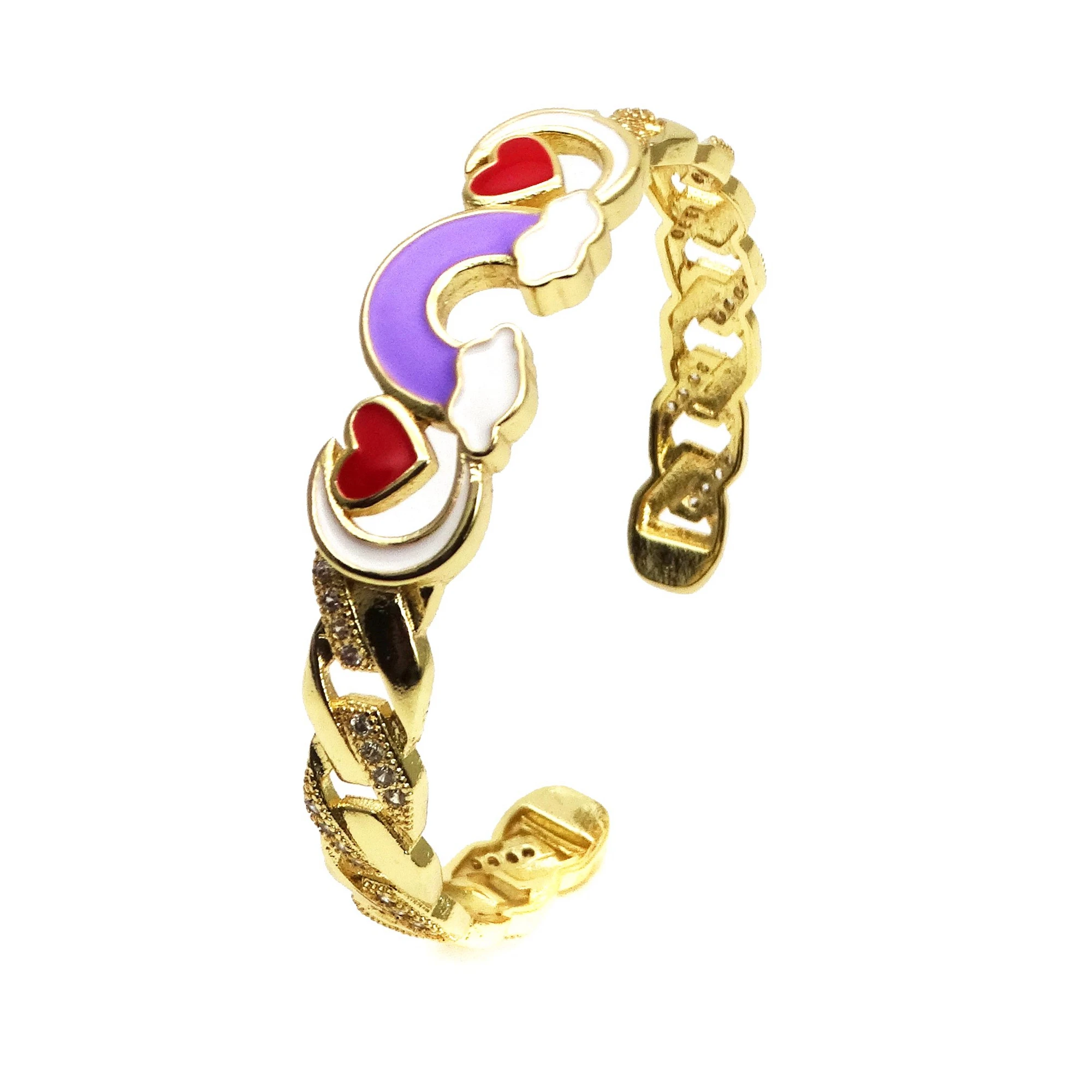 Wide version rainbow Chain shaped cuff bracelet  for women wave Micro inlay zircon openning Bangles Ladies Fashion jewelry