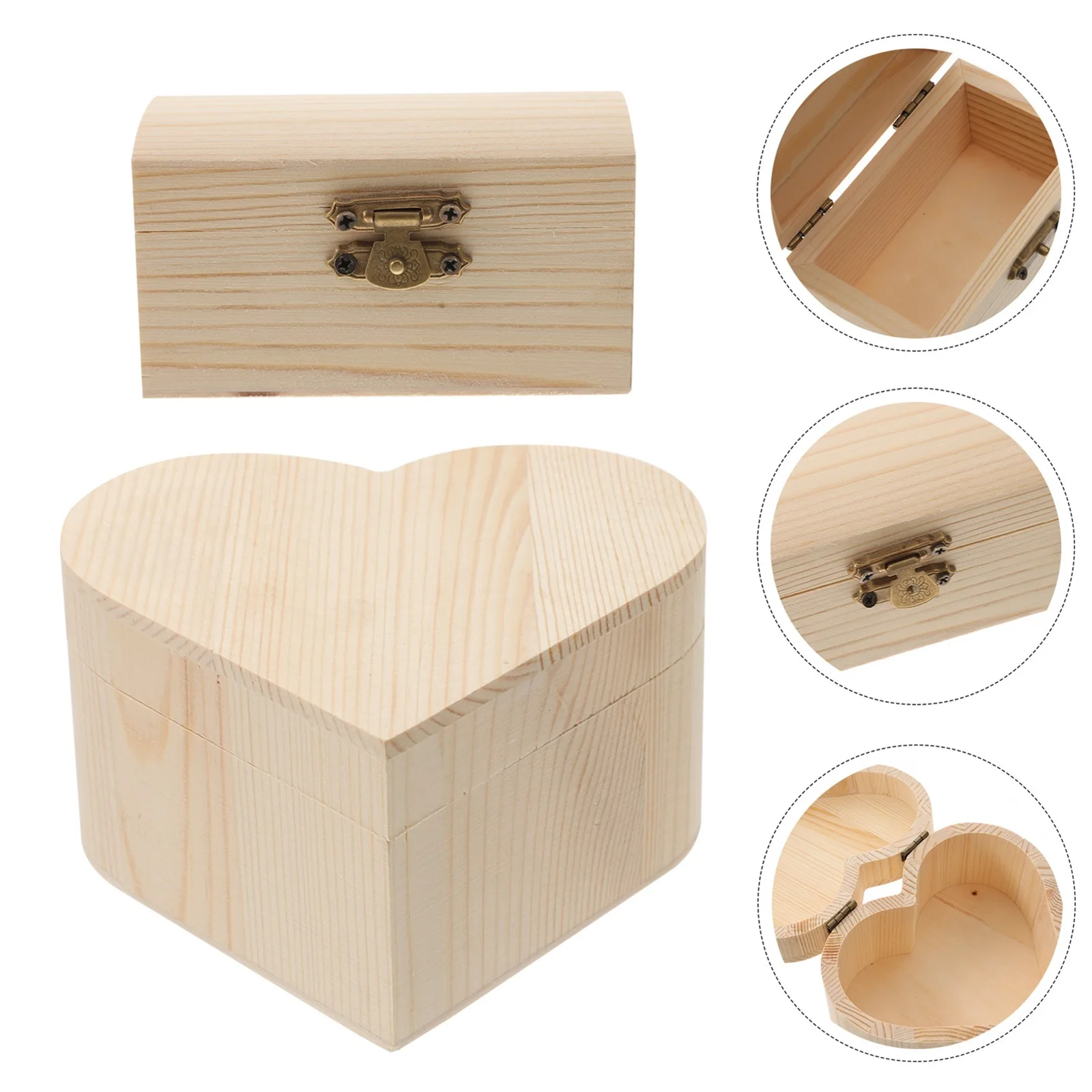 

2Pcs Wooden Jewelry Storage Box Blank DIY Craft Case Kids Clay Paint Storage Organizer Necklace Ring Earrings Holder Decorative