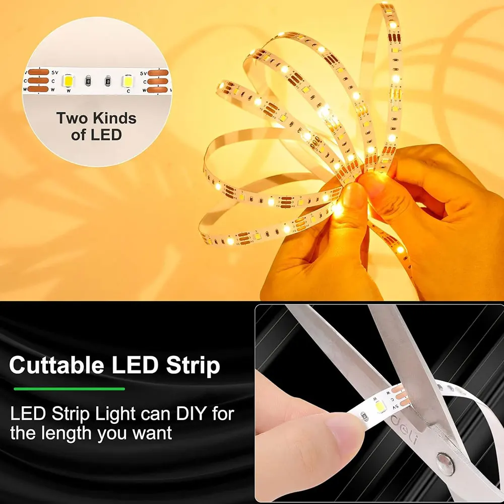 DC 5V LED Strip Lights USB Powered Warm White With Button Controlled for Bedroom Home Gaming Room Party TV Wall Decor