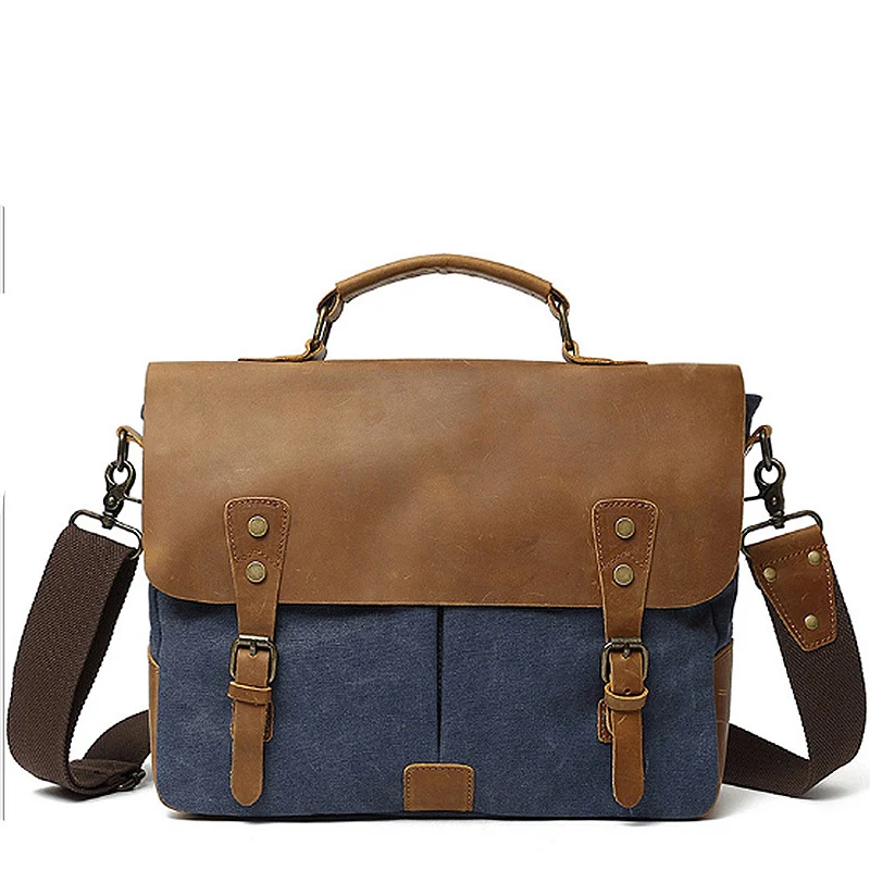 Bolso de hombro Vintage para hombre y mujer, maletín de lona para ordenador portátil de negocios, bolso de mensajero para el trabajo