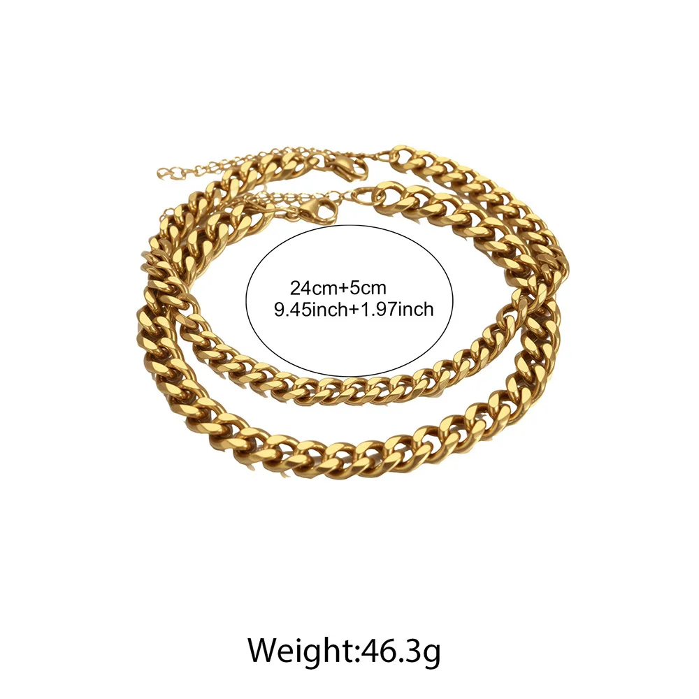 2 Stück Edelstahl Vergoldete Kubanische Kette Fußkettchen für Damen und Herren, Modischer Einfacher Sommer-Strand Stapelbarer Fußschmuck Geschenk – Detail 1
