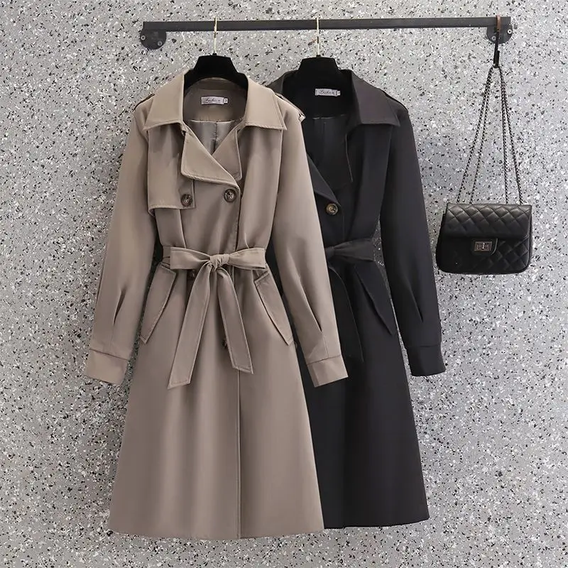 

Women's Plus Size Long Autumn New Style Popular Fashion Trench Coat Slim Fit Waist Cinching High-end British Style Coat G27