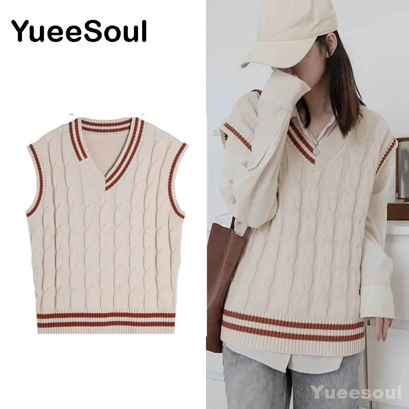 2023 New Women Waistcoat Y2K Aesthetic 90s Vintage Cute Women Knitted Sweater Vest Autumn Winter Fashion Female Loose Tops