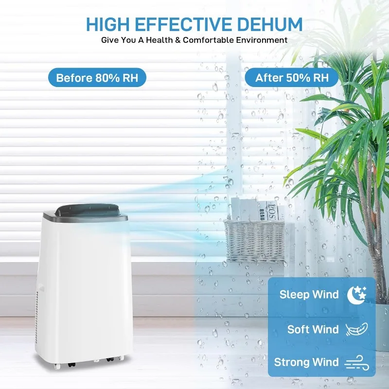 AC portabel 14000Btu dengan kendali jarak jauh, Unit AC portabel 4-in-1 dengan kipas & Dehumidifier