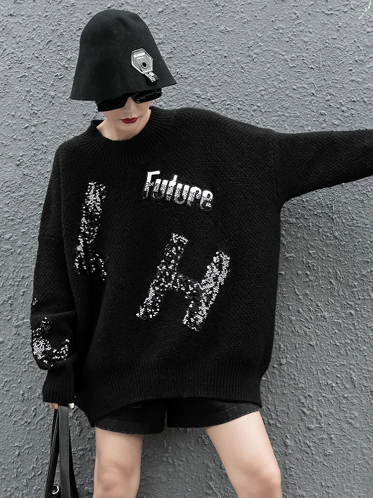 Max lulu 2022 coreano moda das mulheres do vintage inverno pullovers senhoras punk quente solto blusas lantejoulas de malha roupas grandes dimensões