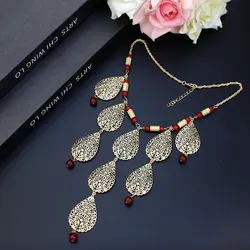 Sunspicems Gold Color Arabic Choker Necklace Morocco Bride Jewelry Long Tassel Bead Chain For Women combination Sequins Pendant