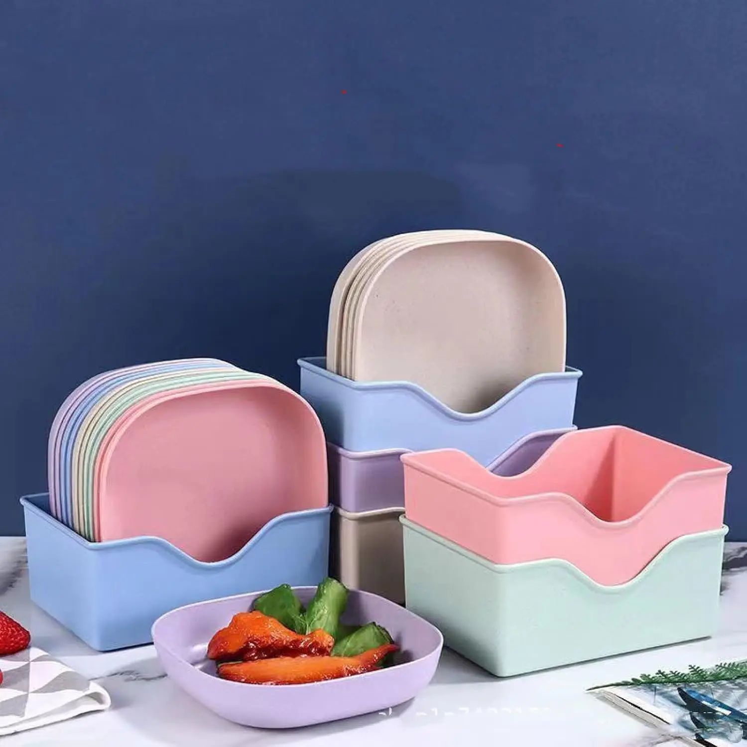 

10pcs Dinner Plates Dinnerware Dishes Set with Holder Small Food Plate Saucers Tray Fruits Snack Bowls BPA Free