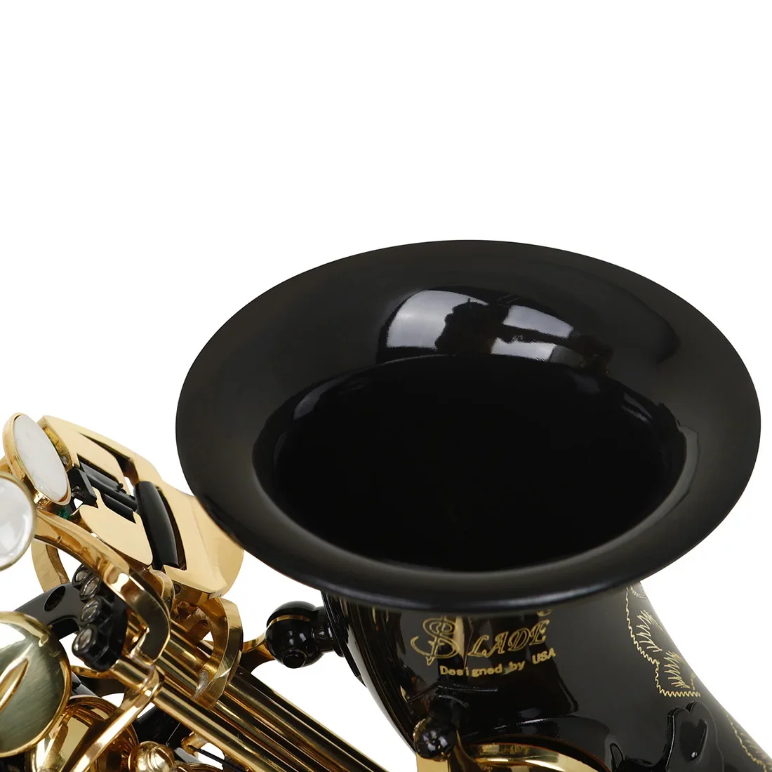 Slade Sopraan Saxofoon Messing Bb Key Saxofoon Met Case Strap Borsteldelen Gesneden Witte Shell Knop Zwart Goud Knoopsax