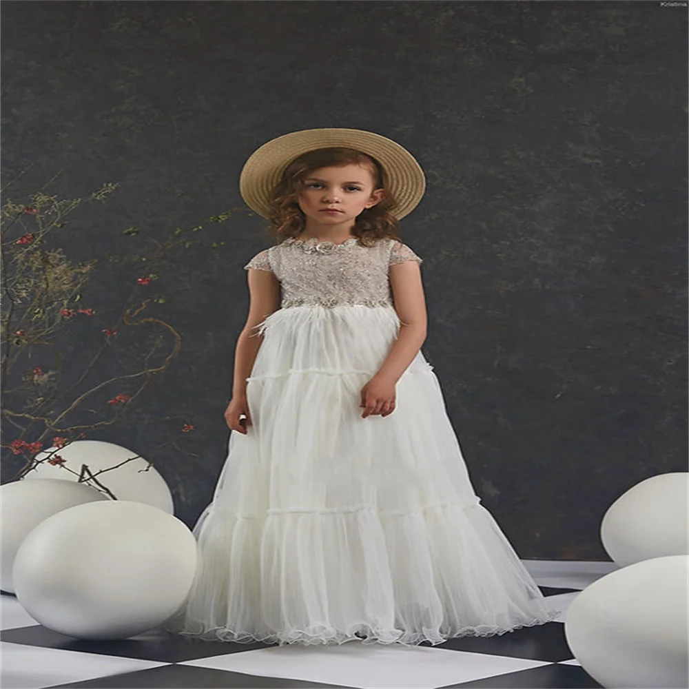 

Flower Girl Dress New Tulle A-LINE Appliqué Feather First Communion Pageant Piano Performance Ballet Dress Custom Princess