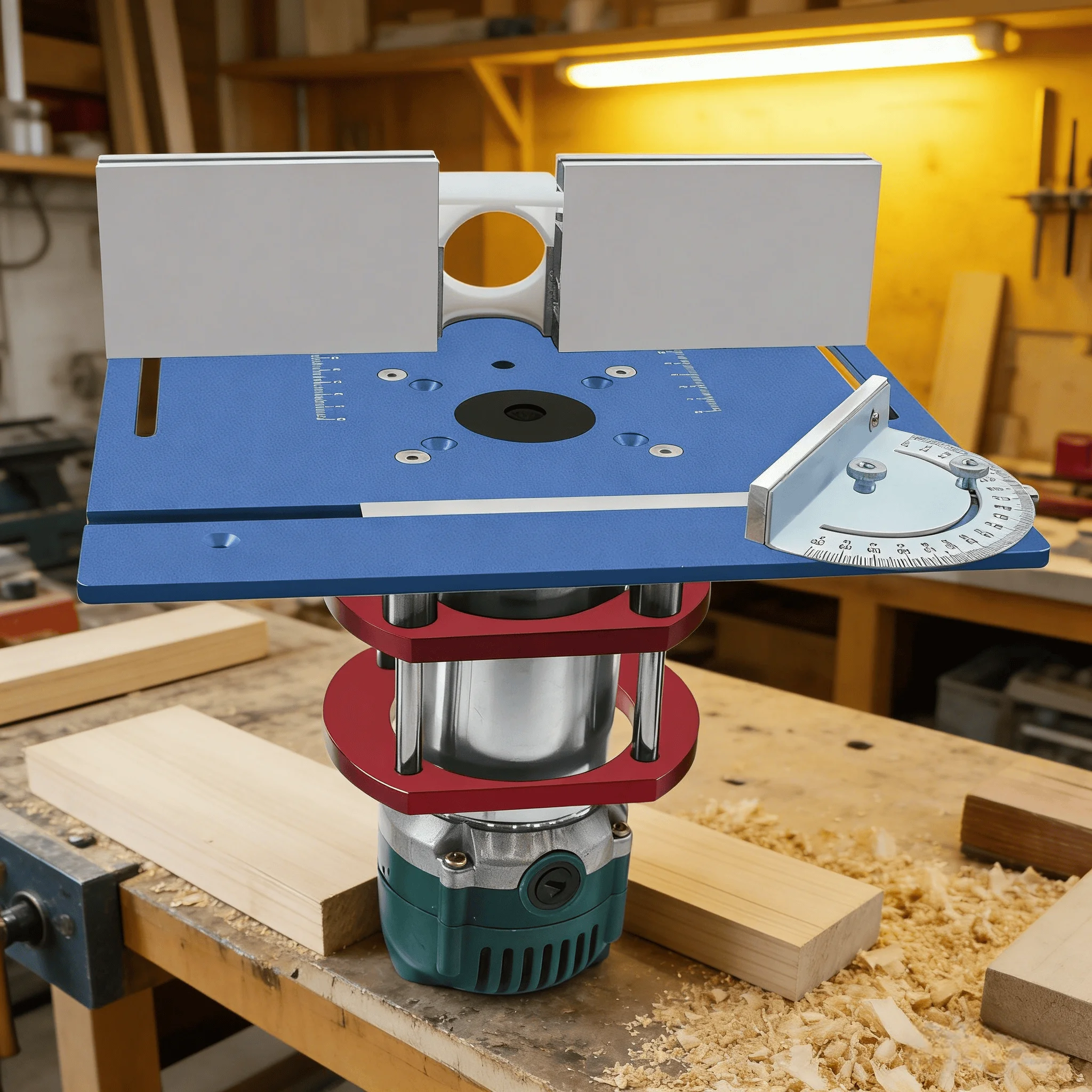 アルミニウム合金多機能トリミング彫刻テーブルインサートプレート、木工ベンチ用ルーターフリッププレート（マイターゲージ付き）