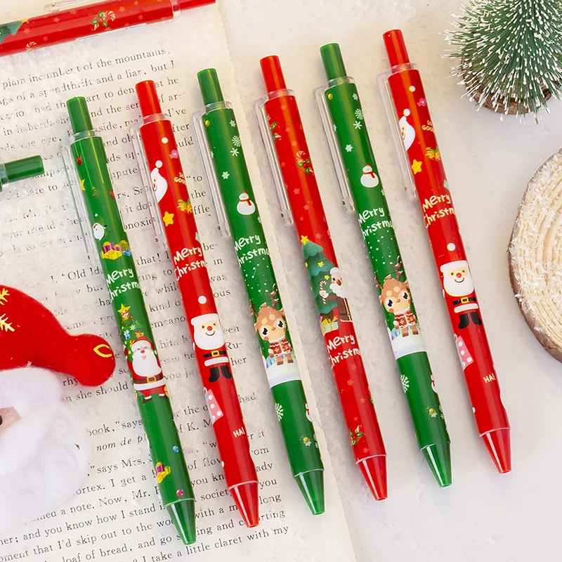 10Pcs Cute Christmas Pressing Neutral Pens Cartoon Quick Drying Pens School Supplies Student Stationery Christmas Party Gifts