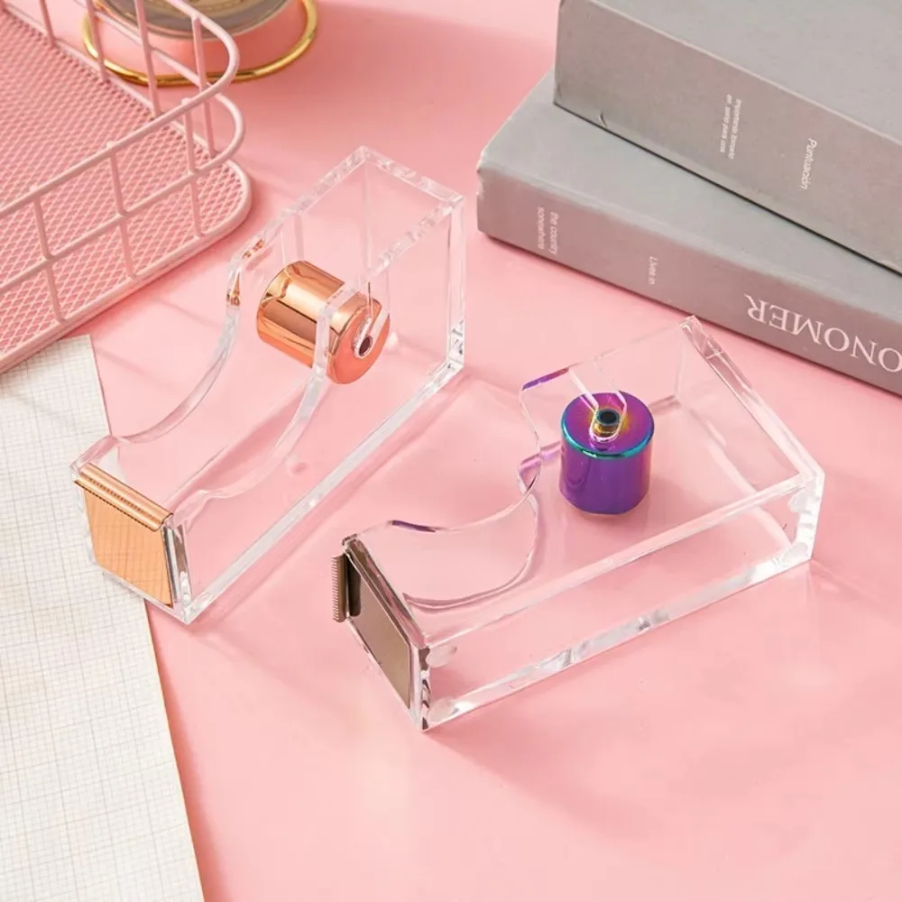 

1Pcs Tape Dispenser Acrylic Accs Transparent Adhesive Portable Elegant Durable Stationery Holder for School Office Home Desktop