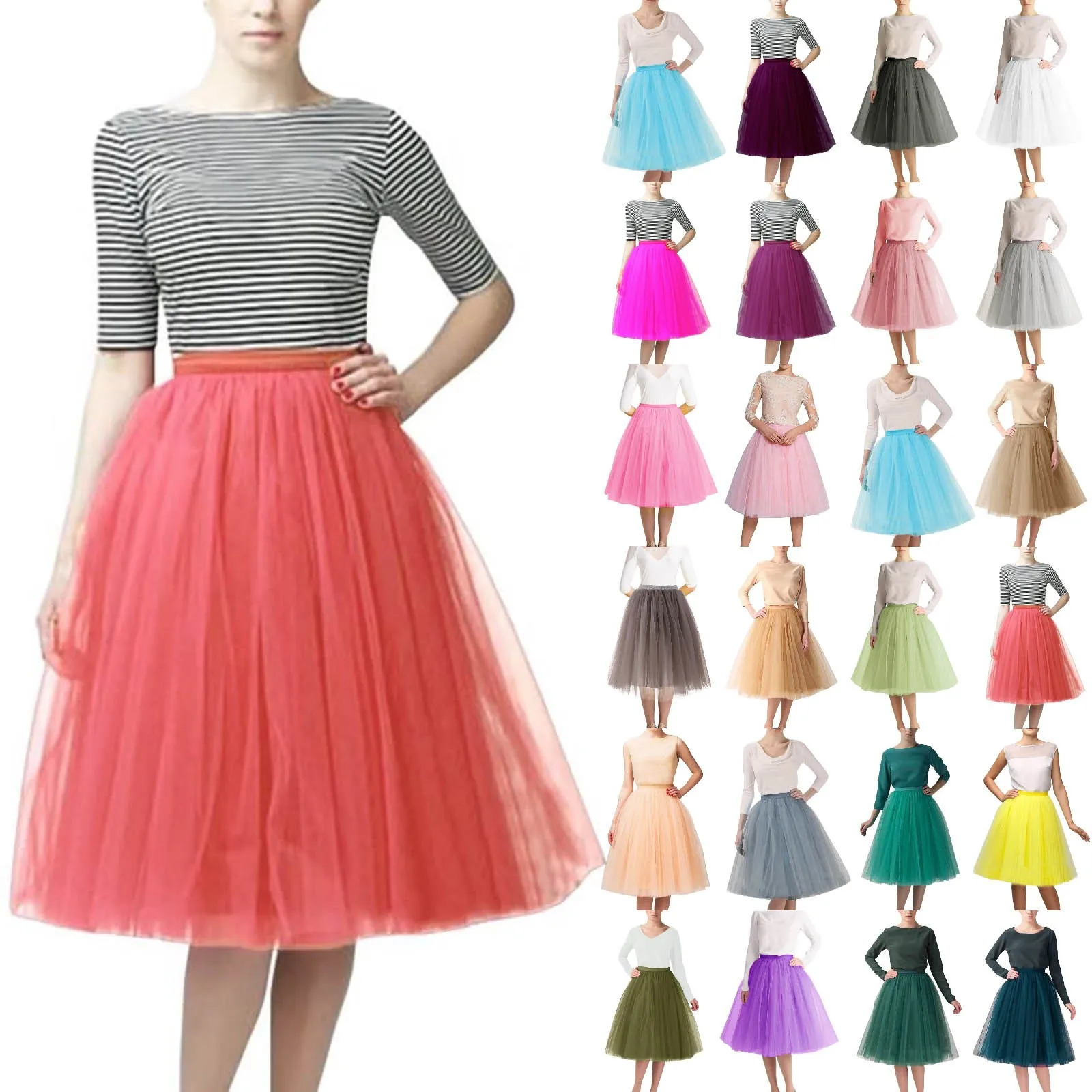 

Womens Pleated Knee Length Skirt Adult Tutu Dancing Skirt Faldas Streetwear Vintage