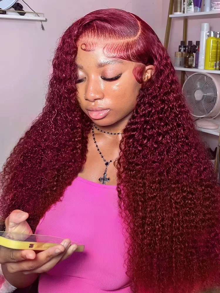 

250 Density 30 40 Inch Water Curly 99J Burgundy 13x4 Lace Frontal Wig Red Colored Deep Wave 13x6 HD Lace Front Human Hair Wigs