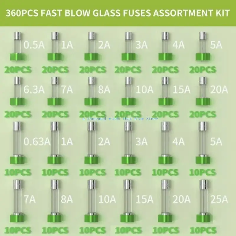 

E7CC 360pcs Assorted Domestic Mains Plug Top Fuses set for Home Electrical Protections