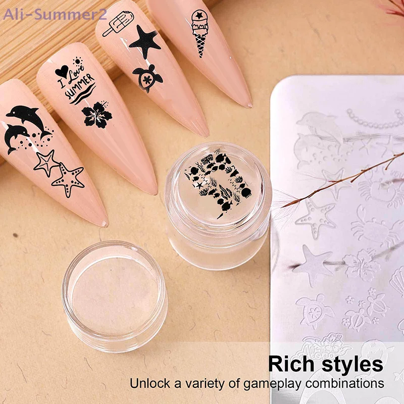 Jelly Silikon-Nagelstempel mit Schaber, transparente Nagelvorlagen, Stempel für polnische Druck-Maniküre-Werkzeuge