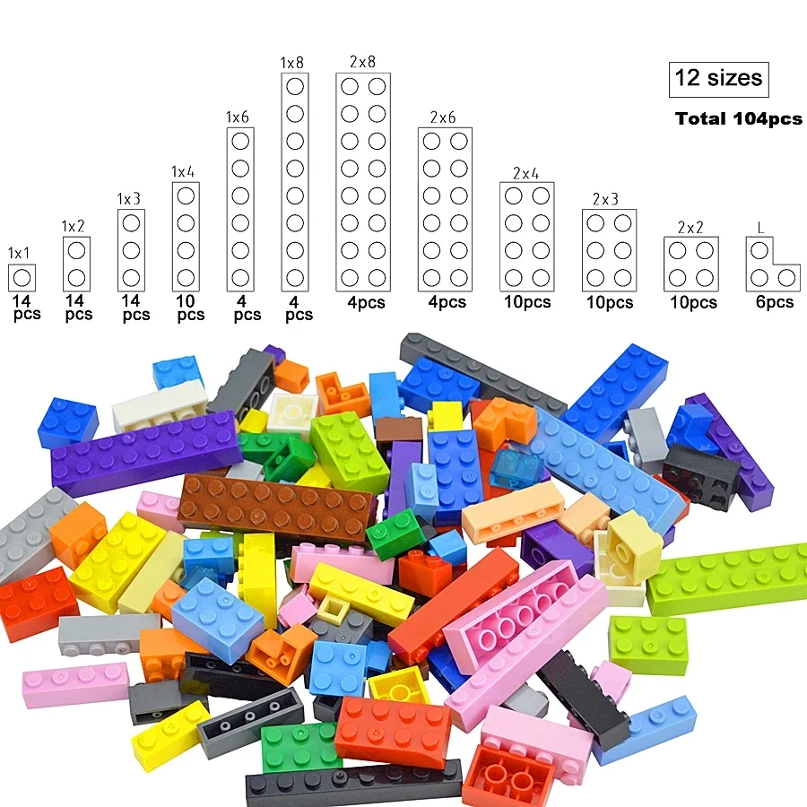 104Pcs Mixed Thick Figure Building Blocks 12 size 16 Colors Compatible Classic Baseplate Leduo Creative Toys For Children