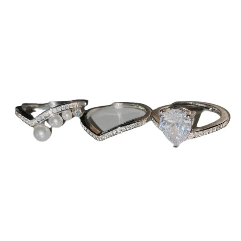 MDL مويسانيتي نمط اللؤلؤ تاج التراص الدائري النساء 18 كيلو مطلي مشع الوردي مائة مطابقة السبابة البنصر #5