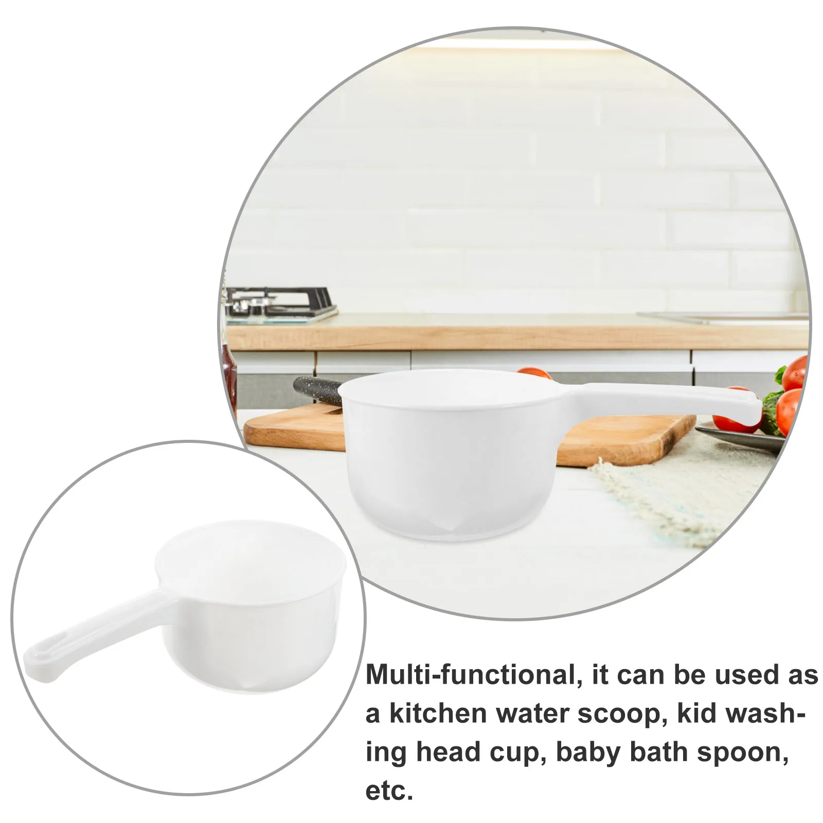 

3pcs Water Scoop Ladle Thickened PP Handle Kitchen Bathroom Shower Multi Function Large Capacity Easy Clean Smooth