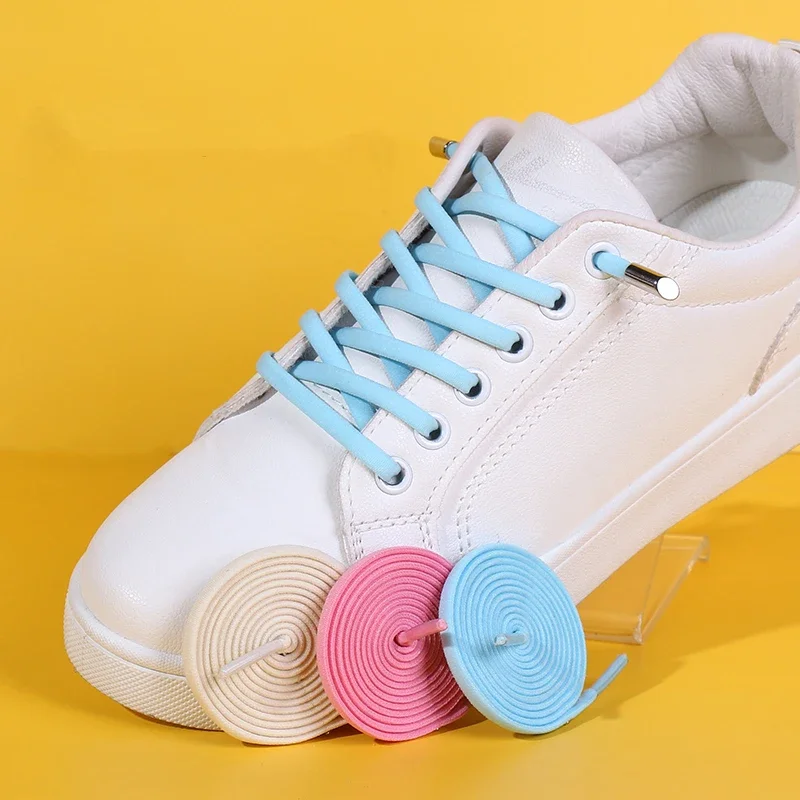 1 Paar elastische Schnürsenkel, Metallverriegelung, keine Krawatte, Schnürsenkel, runde Freizeit-Turnschuhe, faule Spitze, für Kinder und Erwachsene, schnelle Schnürsenkel, Unisex